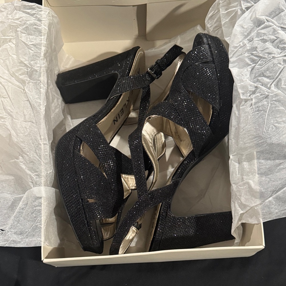Black Glitter Platform Heel Sandals - Brand: Anne Klein